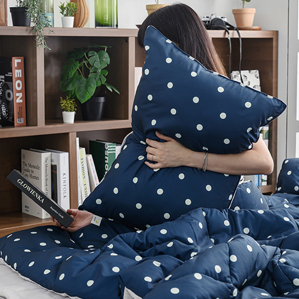 해피니 이불베개세트 도트 세미마이크로 차렵이불 베개커버 세트 슈퍼싱글 SS (네이비) (베개솜 별매)