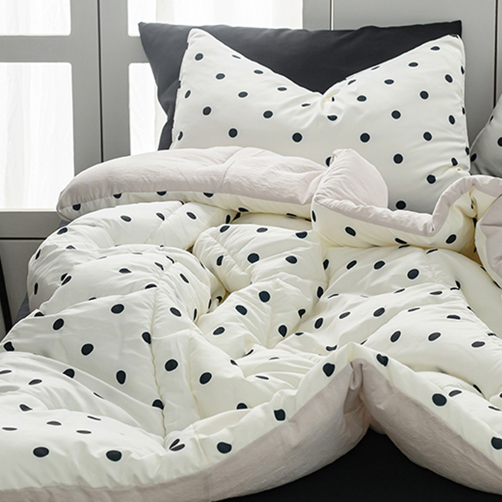 해피니 이불베개세트 도트 세미마이크로 차렵이불 베개커버 세트 슈퍼싱글 SS (베이지) (베개솜 별매)