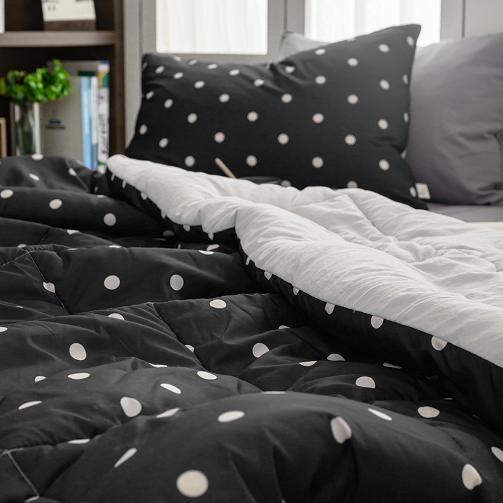 해피니 이불베개세트 도트 세미마이크로 차렵이불 베개커버 세트 슈퍼싱글 SS (블랙) (베개솜 별매)