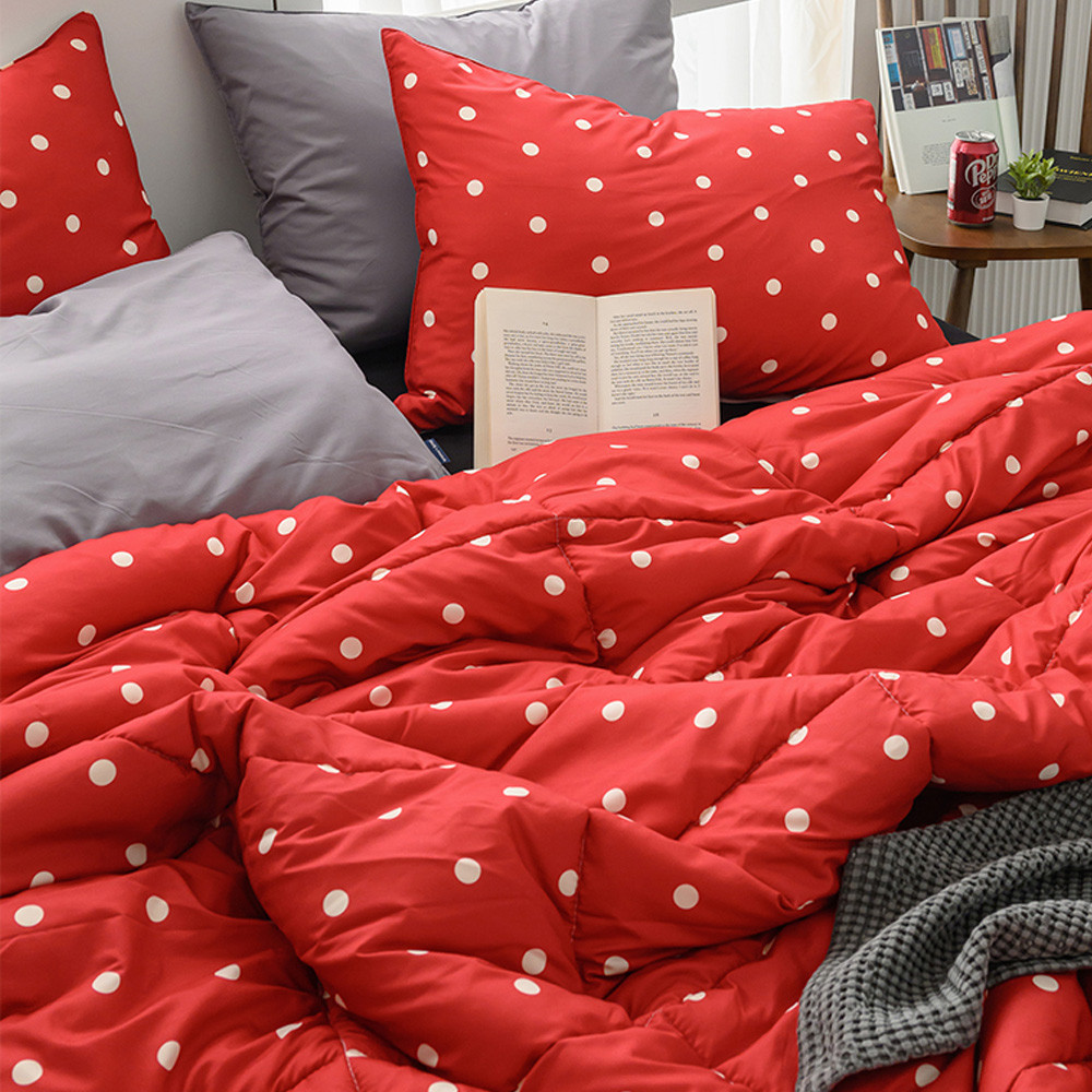 해피니 이불베개세트 도트 세미마이크로 차렵이불 베개커버 세트 퀸 Q (레드) (베개솜 별매)