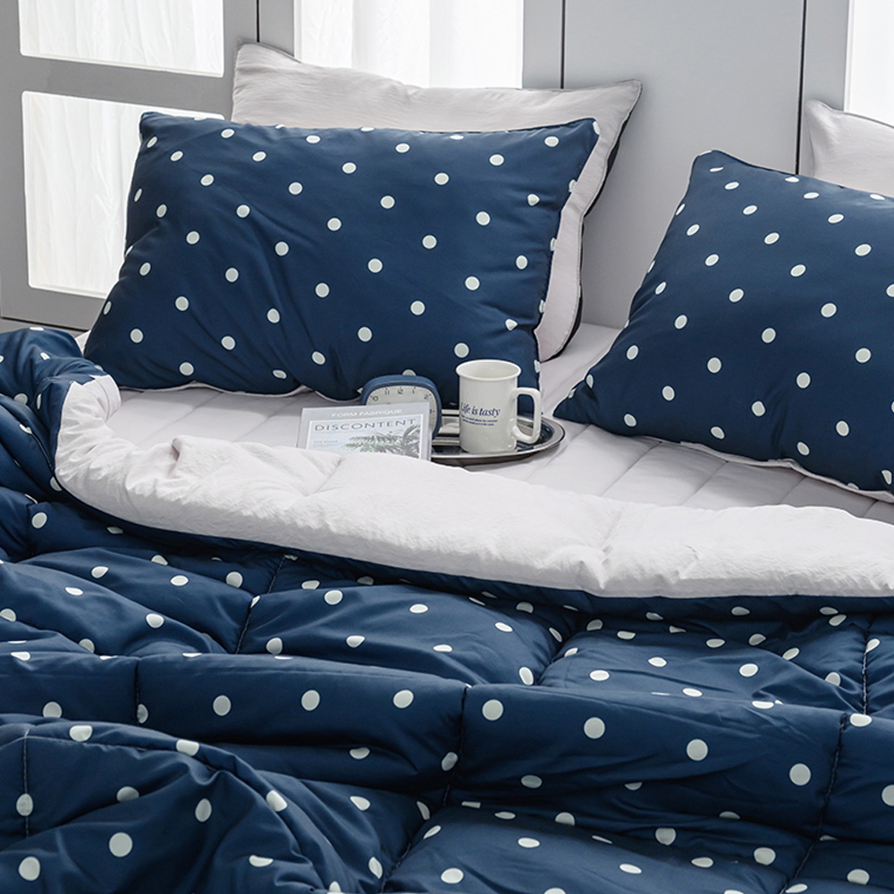 해피니 이불베개세트 도트 세미마이크로 차렵이불 베개커버 세트 퀸 Q (네이비) (베개솜 별매)