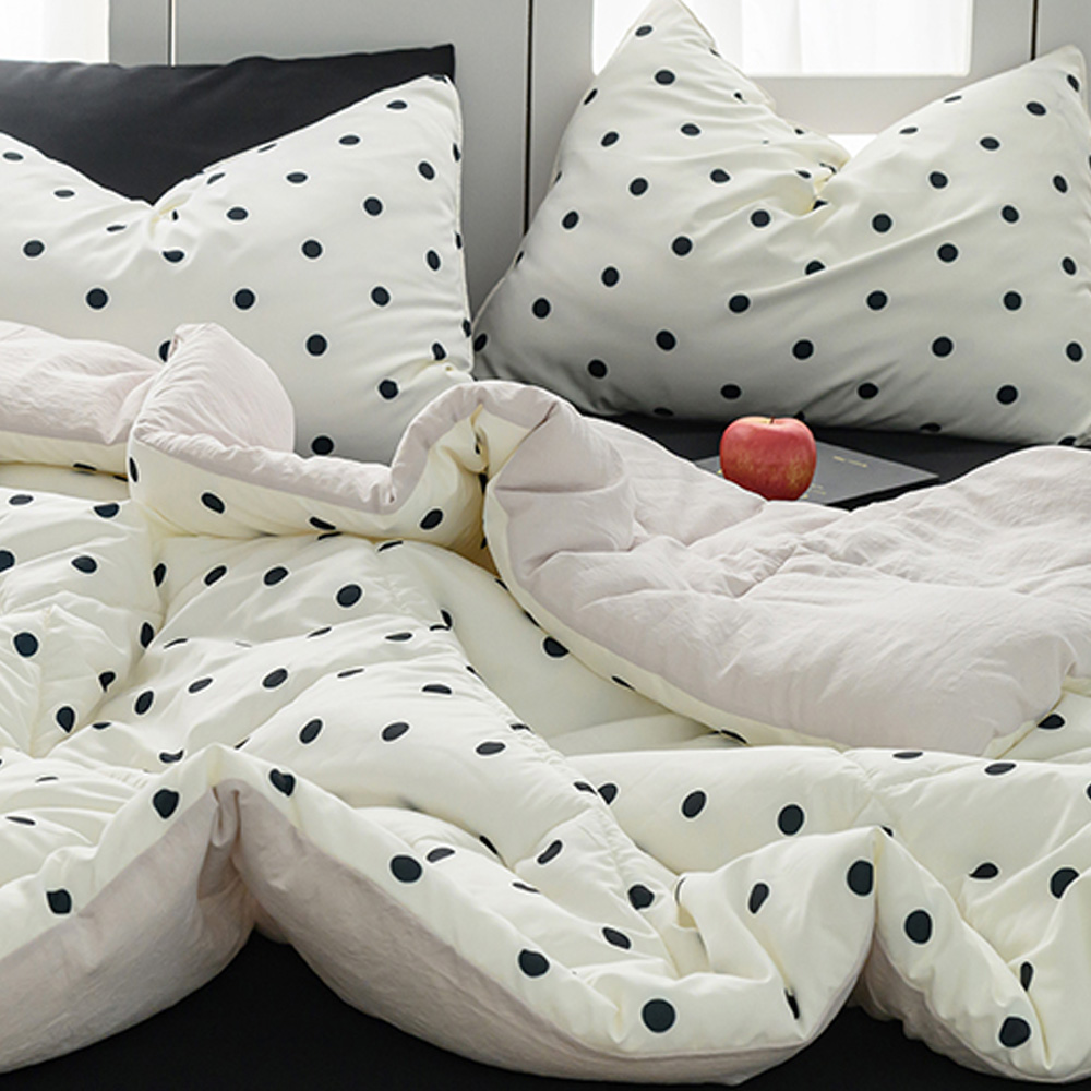 해피니 이불베개세트 도트 세미마이크로 차렵이불 베개커버 세트 퀸 Q (베이지) (베개솜 별매)