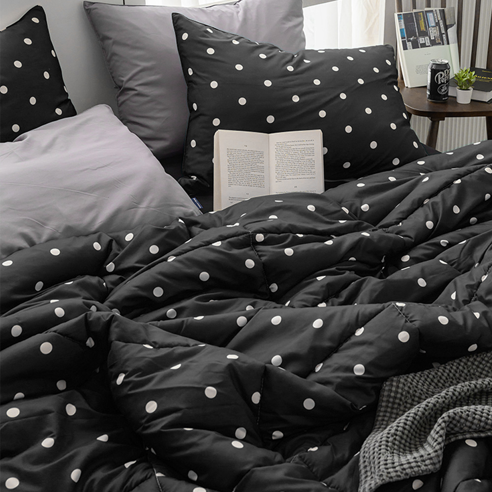 해피니 이불베개세트 도트 세미마이크로 차렵이불 베개커버 세트 퀸 Q (블랙) (베개솜 별매)