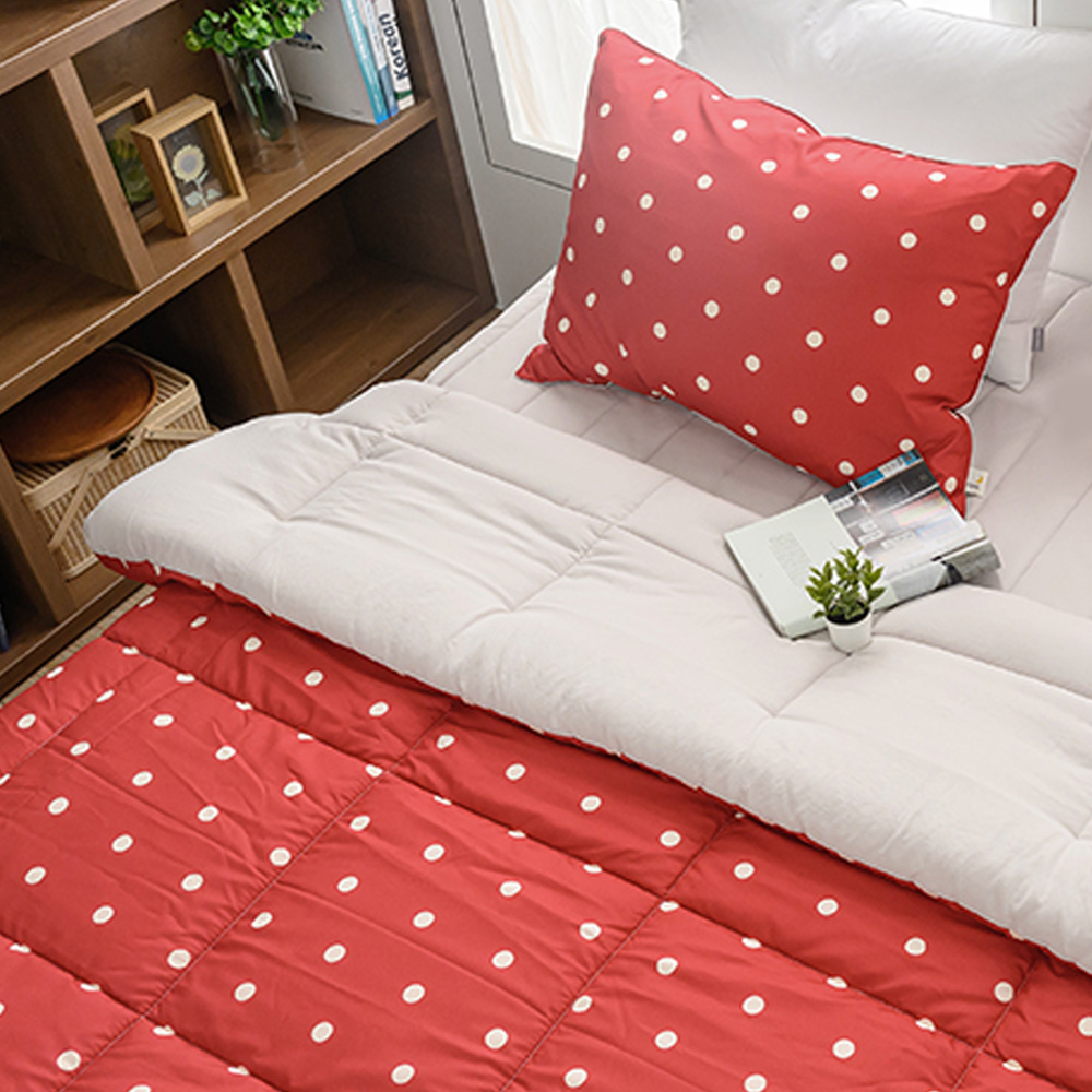 해피니 이불패드세트 도트 세미마이크로 차렵이불 슈퍼싱글 SS (레드) 브로이 패드 (베이지)