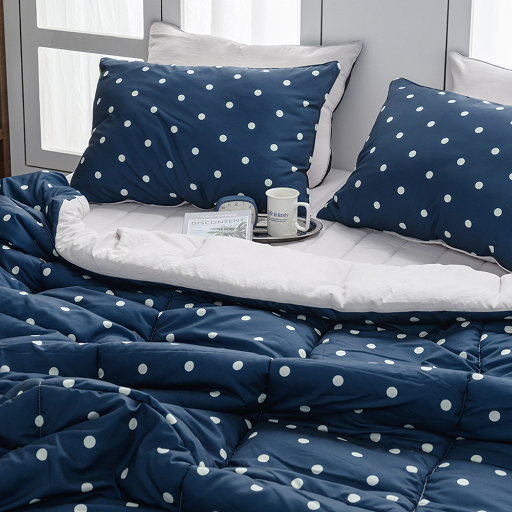 해피니 이불패드세트 도트 세미마이크로 차렵이불 퀸 Q (네이비) 브로이 패드 (베이지)