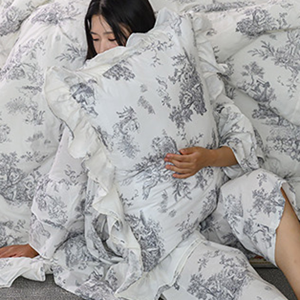 해피니 베개커버 디오레 30수 광목 프릴 베개 50x70 (그레이) (베개솜 별매)