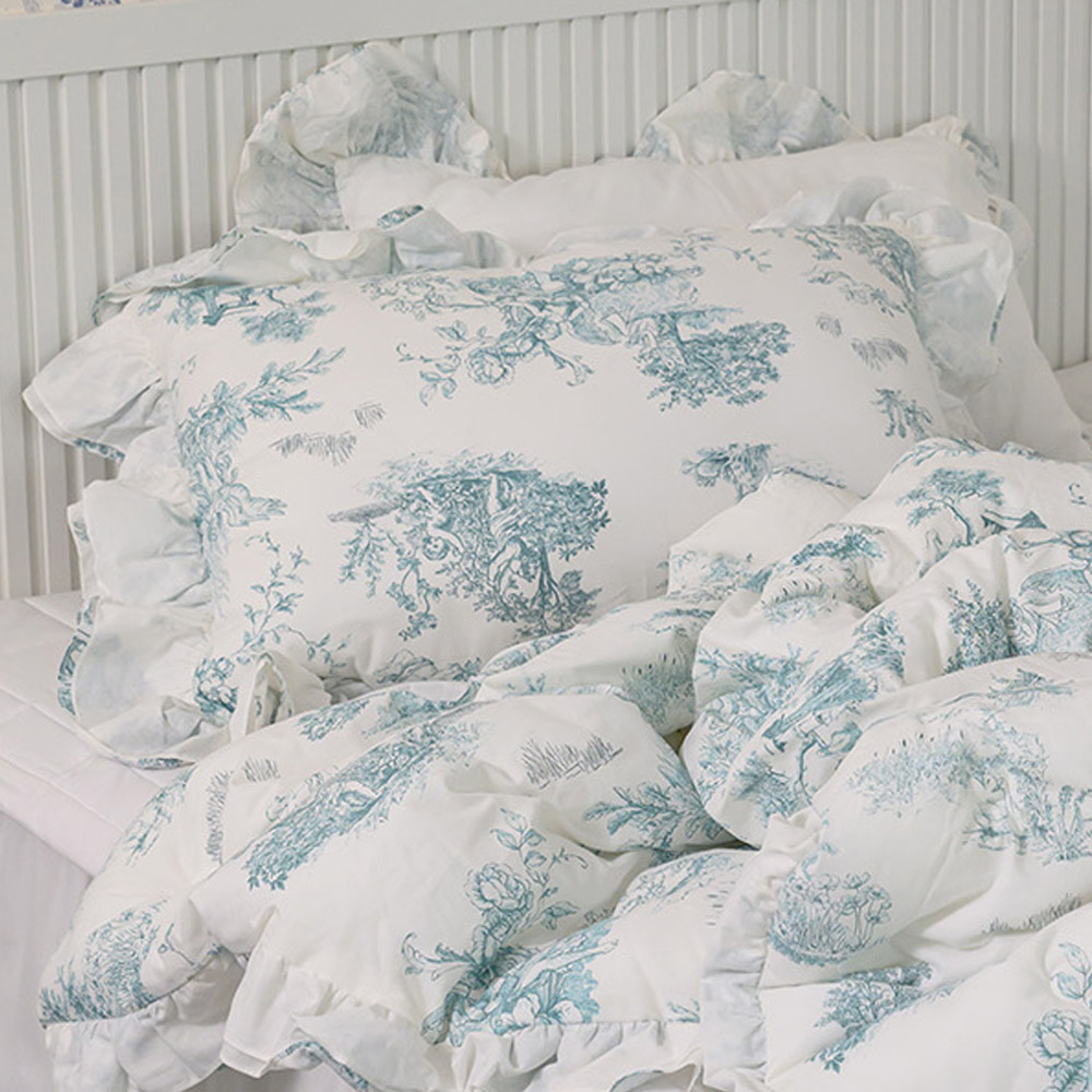 해피니 베개커버 디오레 30수 광목 프릴 베개 50x70 (민트) (베개솜 별매)