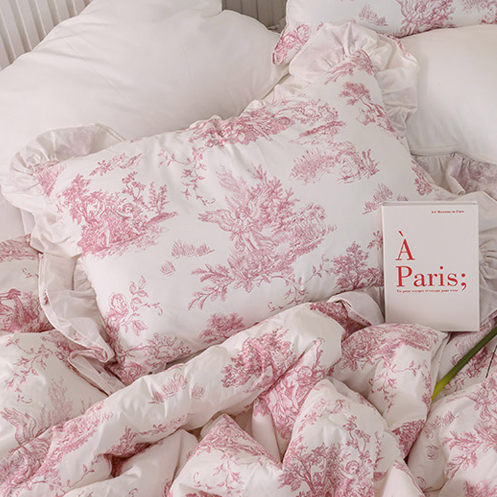 해피니 베개커버 디오레 30수 광목 프릴 베개 50x70 (핑크) (베개솜 별매)