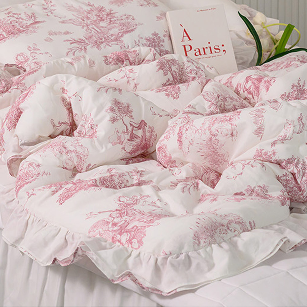 해피니 이불 디오레 30수 광목 겹프릴 차렵이불 슈퍼싱글 SS (핑크)