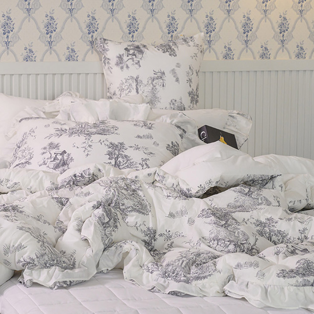 해피니 이불패드세트 디오레 30수 광목 프릴 차렵이불 패드세트 슈퍼싱글 SS (그레이) 샤이니 패드 (화이트)