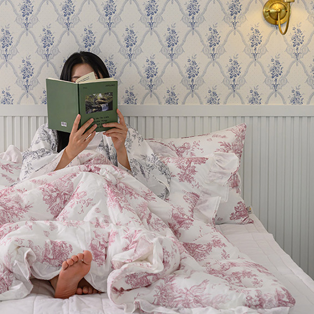 해피니 이불패드세트 디오레 30수 광목 프릴 차렵이불 패드세트 슈퍼싱글 SS (핑크) 샤이니 패드 (화이트)