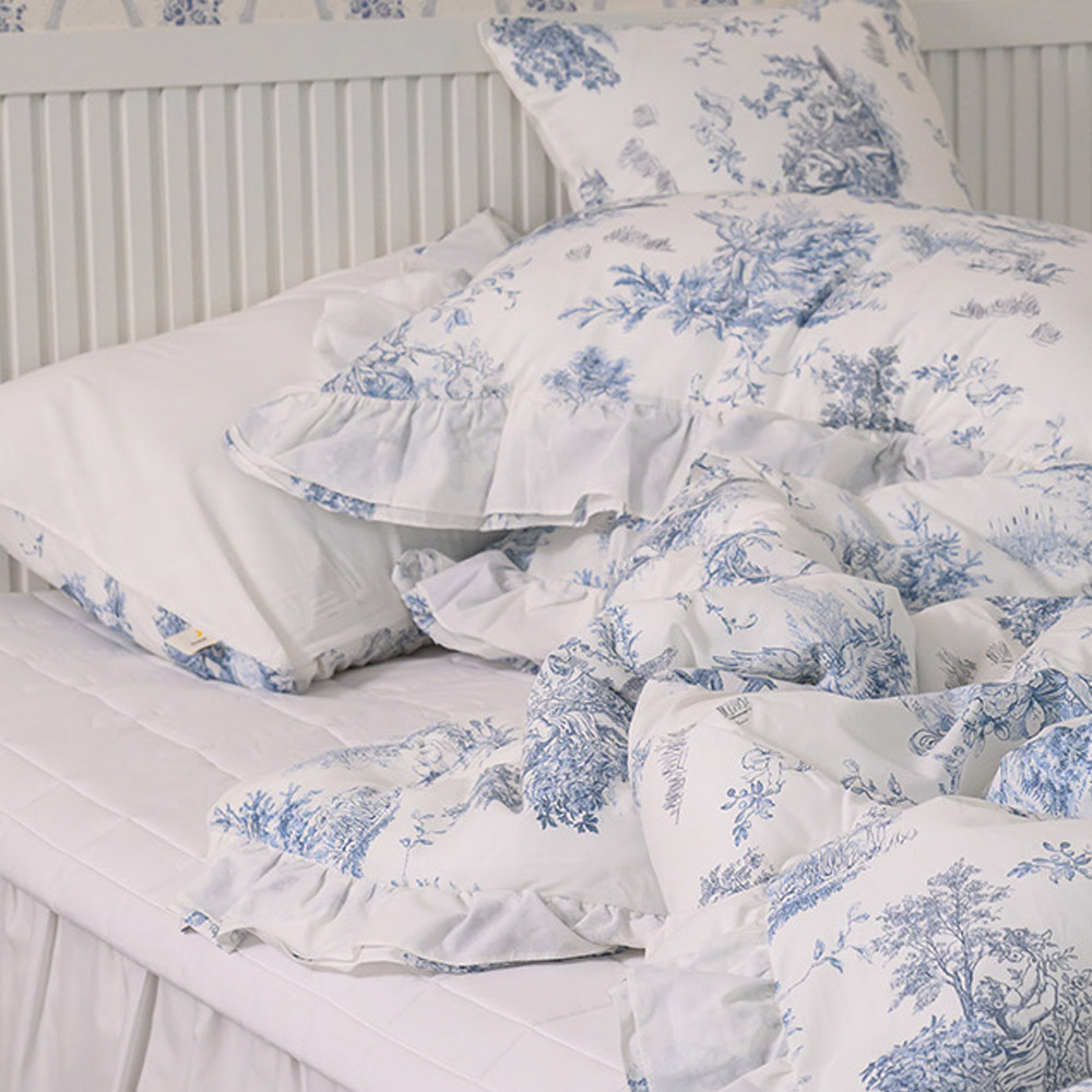 해피니 이불패드세트 디오레 30수 광목 프릴 차렵이불 패드세트 슈퍼싱글 SS (블루) 샤이니 패드 (화이트)