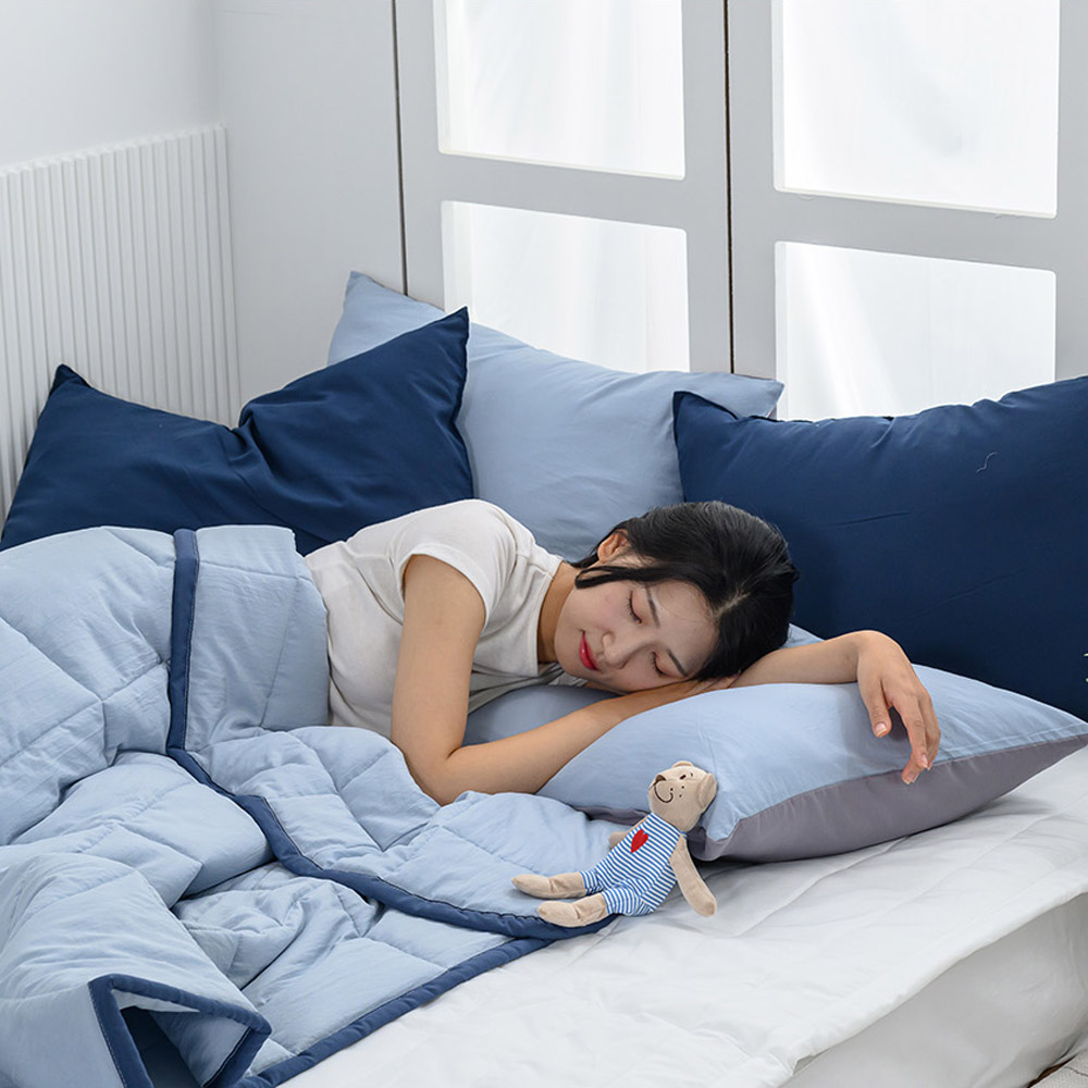 해피니 이불베개세트 데일리 리버서블2 간절기 이불 베개커버 세트 슈퍼싱글 SS (블루) (베개솜 별매)