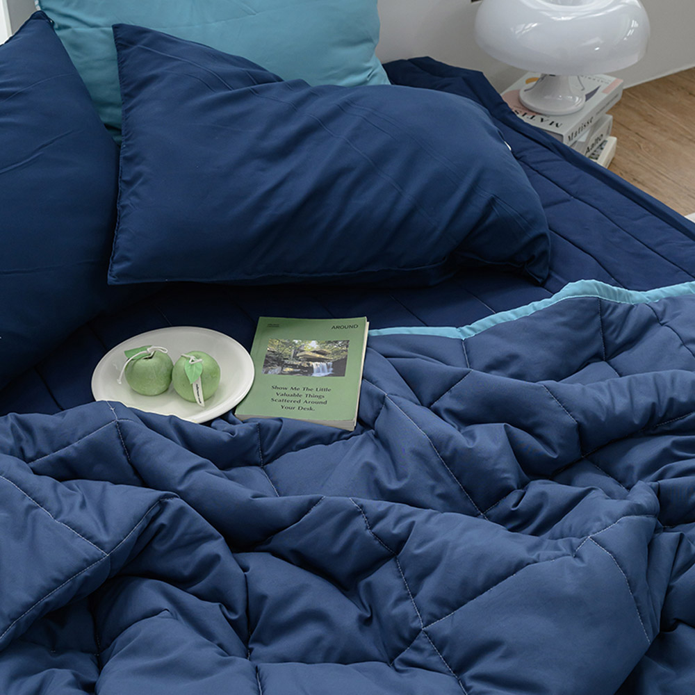 해피니 이불베개세트 데일리 리버서블2 간절기 이불 베개커버 세트 슈퍼싱글 SS (네이비) (베개솜 별매)