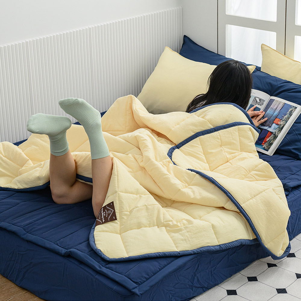 해피니 이불패드세트 데일리 리버서블2 간절기 이불 퀸 Q (옐로우) 브로이 패드 (네이비)