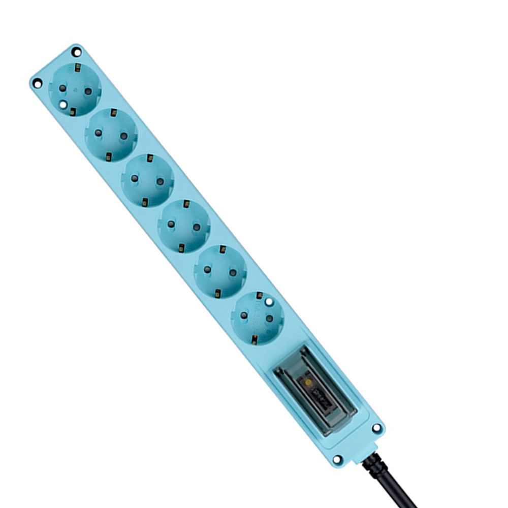 현대일렉트릭 멀티탭 오브제 고용량 누전차단 멀티코드 콘센트 6구 3M (스카이블루)