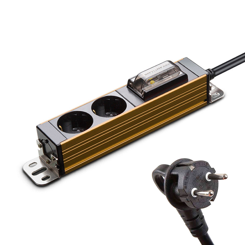 현대일렉트릭 멀티탭 서버탭 알루미늄 고용량 누전차단 멀티코드 콘센트 2구 5M (골드)