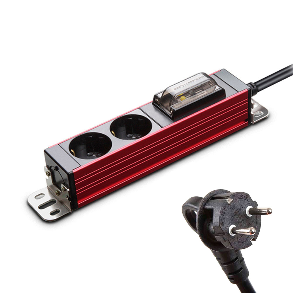 현대일렉트릭 멀티탭 서버탭 알루미늄 고용량 누전차단 멀티코드 콘센트 2구 5M (레드)