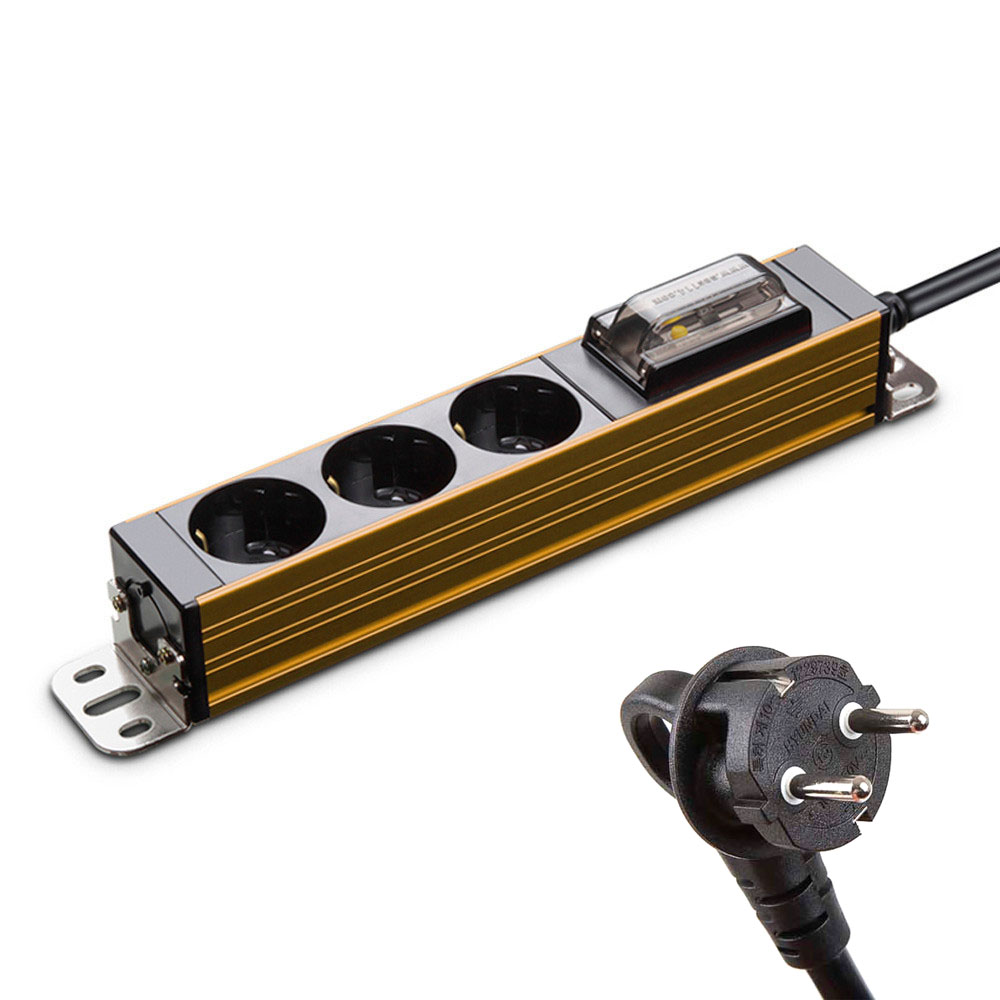 현대일렉트릭 멀티탭 서버탭 알루미늄 고용량 누전차단 멀티코드 콘센트 3구 5M (골드)
