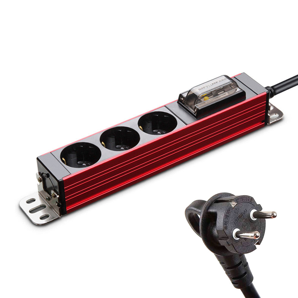 현대일렉트릭 멀티탭 서버탭 알루미늄 고용량 누전차단 멀티코드 콘센트 3구 5M (레드)