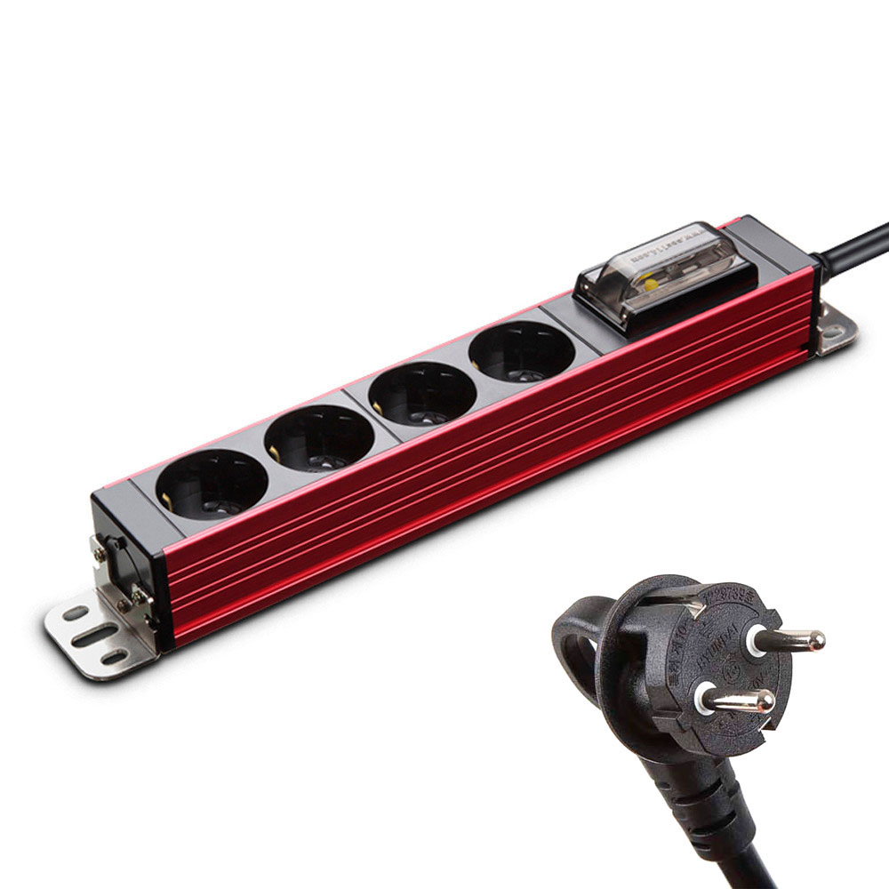현대일렉트릭 멀티탭 서버탭 알루미늄 고용량 누전차단 멀티코드 콘센트 4구 5M (레드)