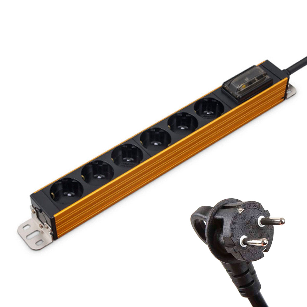 현대일렉트릭 멀티탭 서버탭 알루미늄 고용량 누전차단 멀티코드 콘센트 6구 5M (골드)