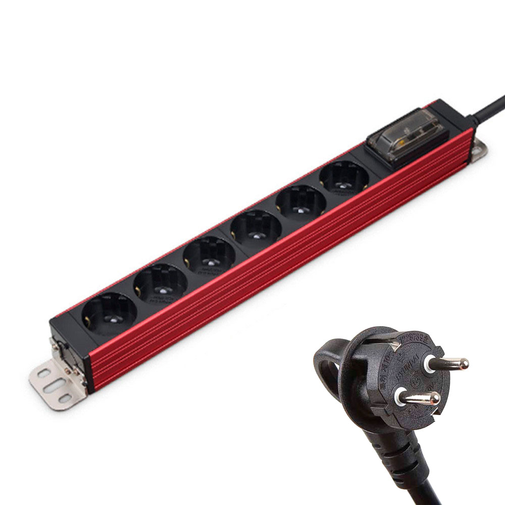 현대일렉트릭 멀티탭 서버탭 알루미늄 고용량 누전차단 멀티코드 콘센트 6구 5M (레드)