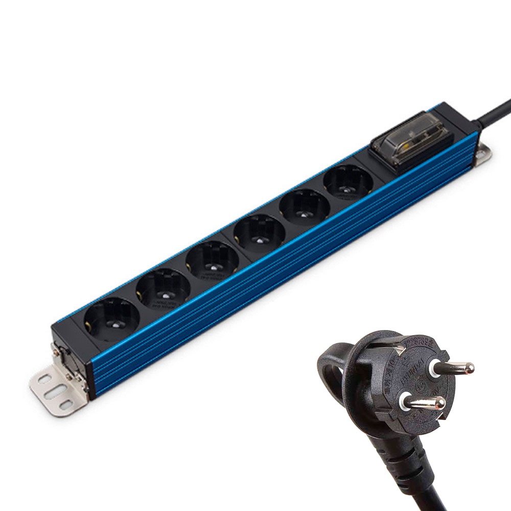 현대일렉트릭 멀티탭 서버탭 알루미늄 고용량 누전차단 멀티코드 콘센트 6구 5M (블루)