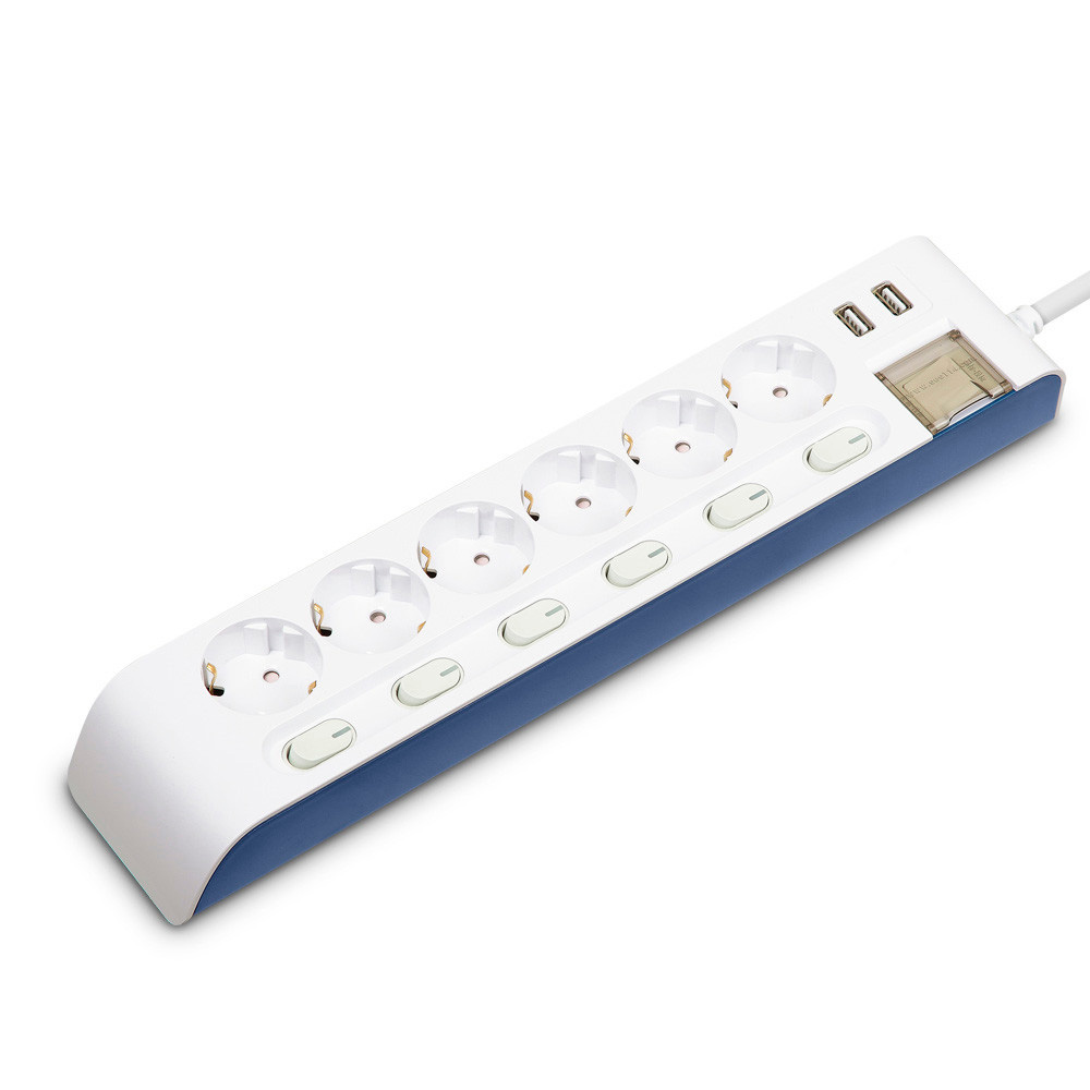 현대일렉트릭 멀티탭 선이 굵어 안전한 하이탭 멀티코드 콘센트 USB 2구 개별 전원 스위치 6구 1.5M (16A)