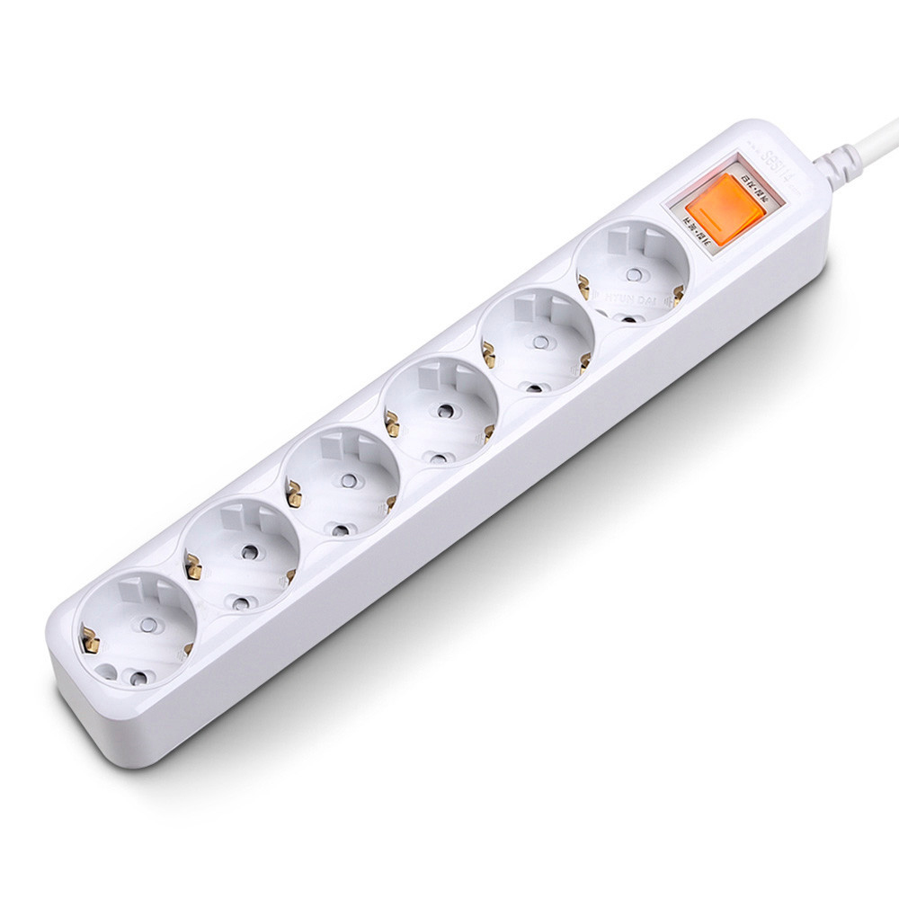 현대일렉트릭 멀티탭 메인 전원 스위치 과부하차단 멀티코드 콘센트 6구 1.5M (16A)