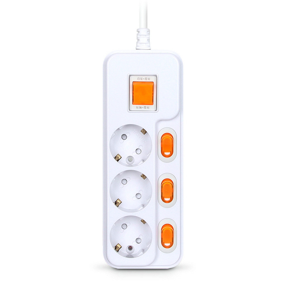 현대일렉트릭 멀티탭 메인 개별 이중 전원 스위치 과부하차단 멀티코드 콘센트 3구 5M (16A)