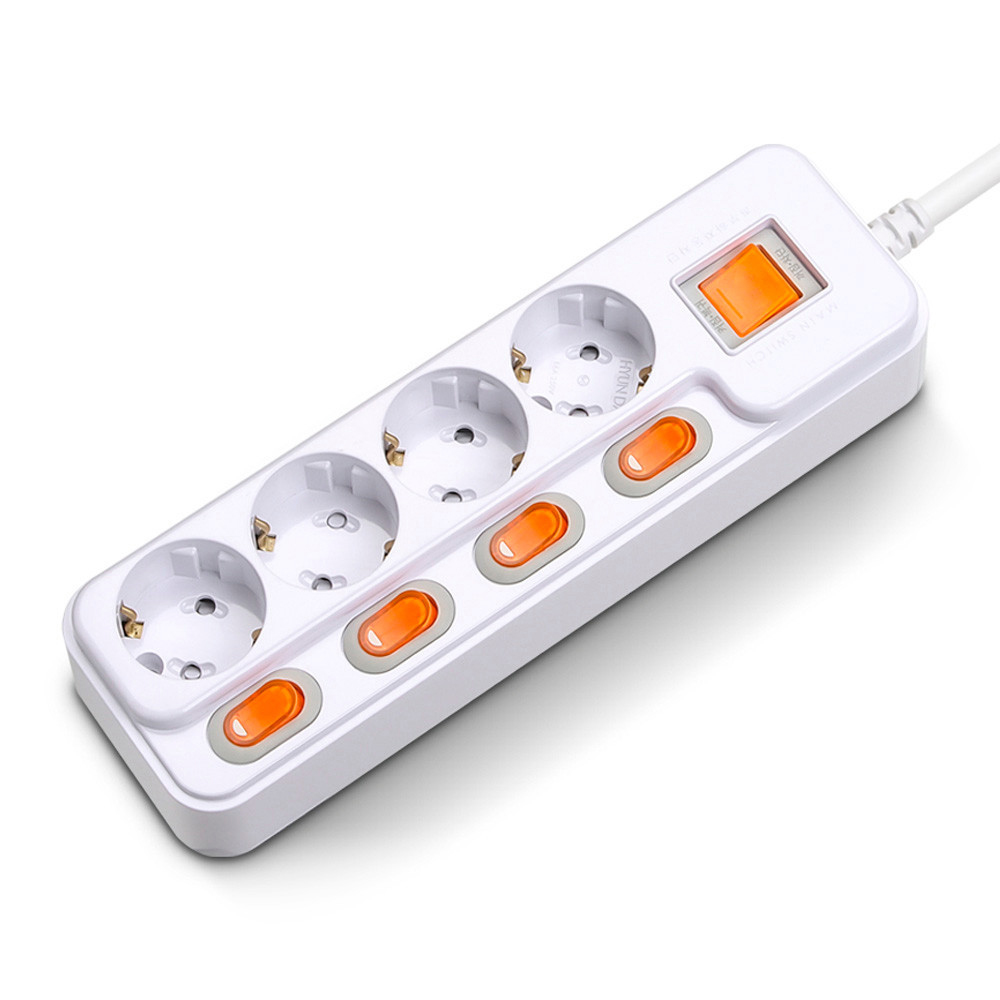 현대일렉트릭 멀티탭 메인 개별 이중 전원 스위치 과부하차단 멀티코드 콘센트 4구 1.5M (16A)