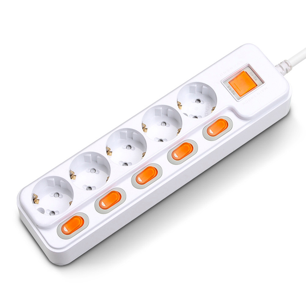 현대일렉트릭 멀티탭 메인 개별 이중 전원 스위치 과부하차단 멀티코드 콘센트 5구 1.5M (16A)