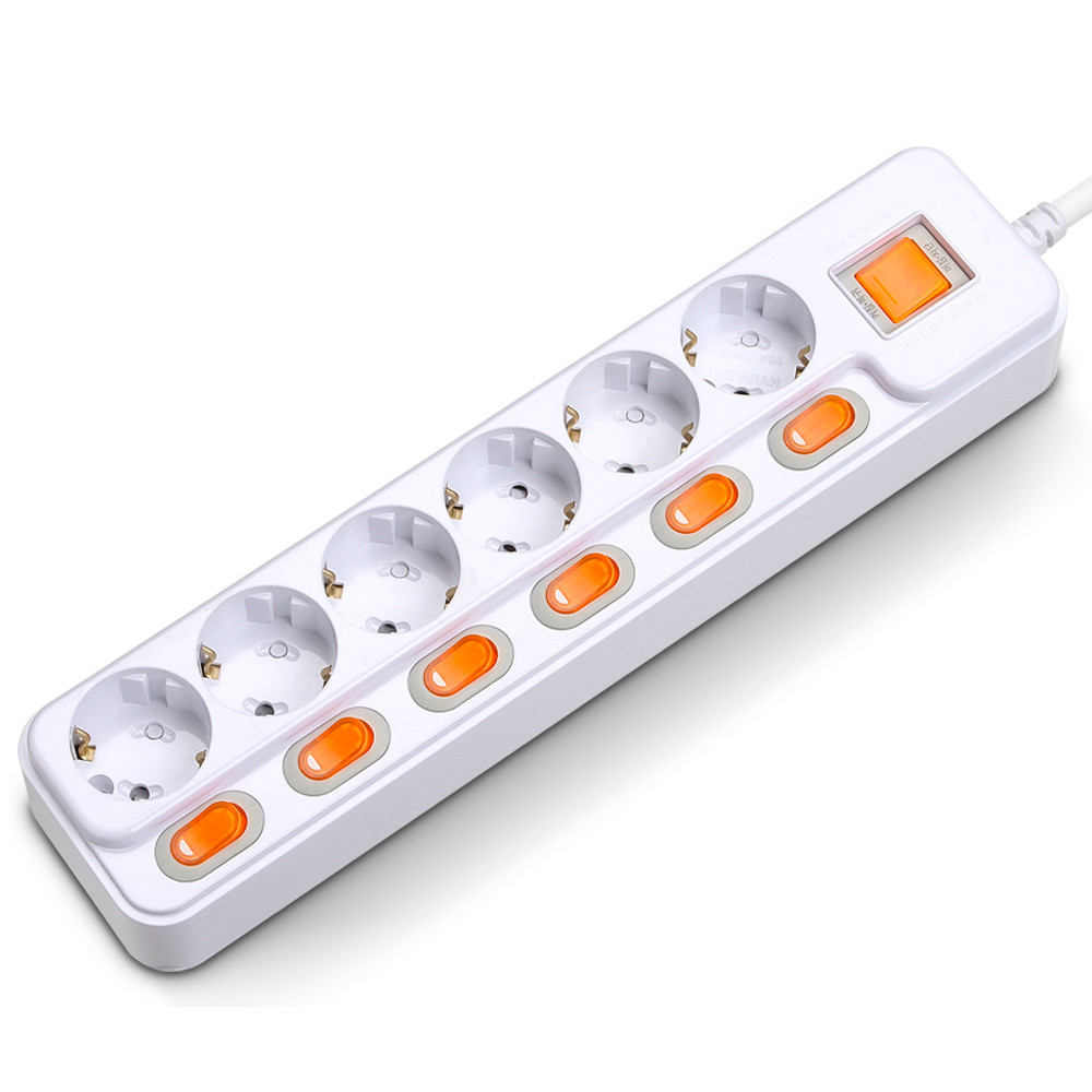 현대일렉트릭 멀티탭 메인 개별 이중 전원 스위치 과부하차단 멀티코드 콘센트 6구 1.5M (16A)