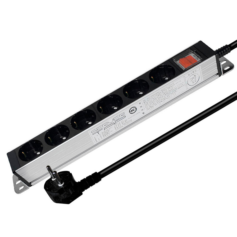 현대일렉트릭 멀티탭 서버랙 알루미늄 멀티코드 콘센트 메인 전원 스위치 서버탭 6구 1.5M (16A)