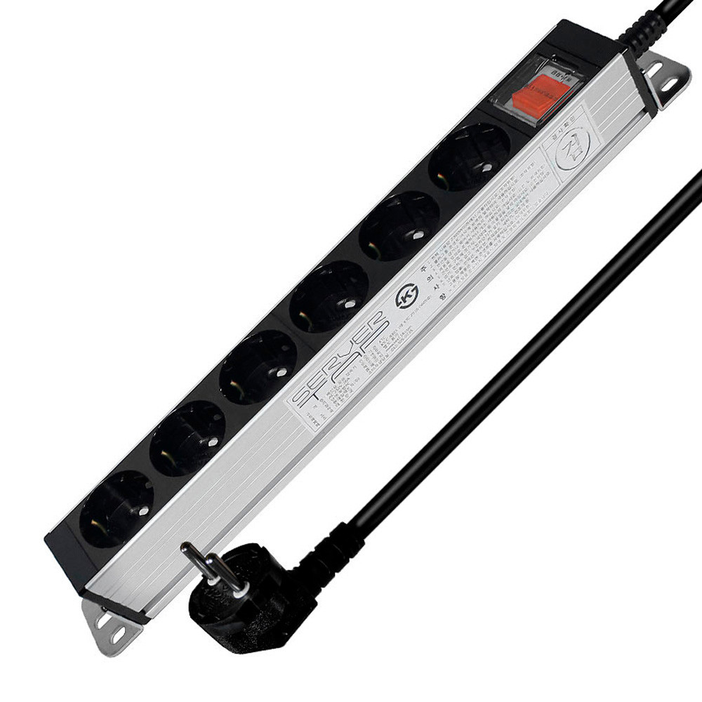 현대일렉트릭 멀티탭 서버랙 알루미늄 멀티코드 콘센트 메인 전원 스위치 서버탭 6구 5M (16A)