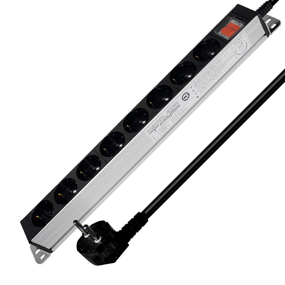 현대일렉트릭 멀티탭 서버랙 알루미늄 멀티코드 콘센트 메인 전원 스위치 서버탭 8구 5M (16A)