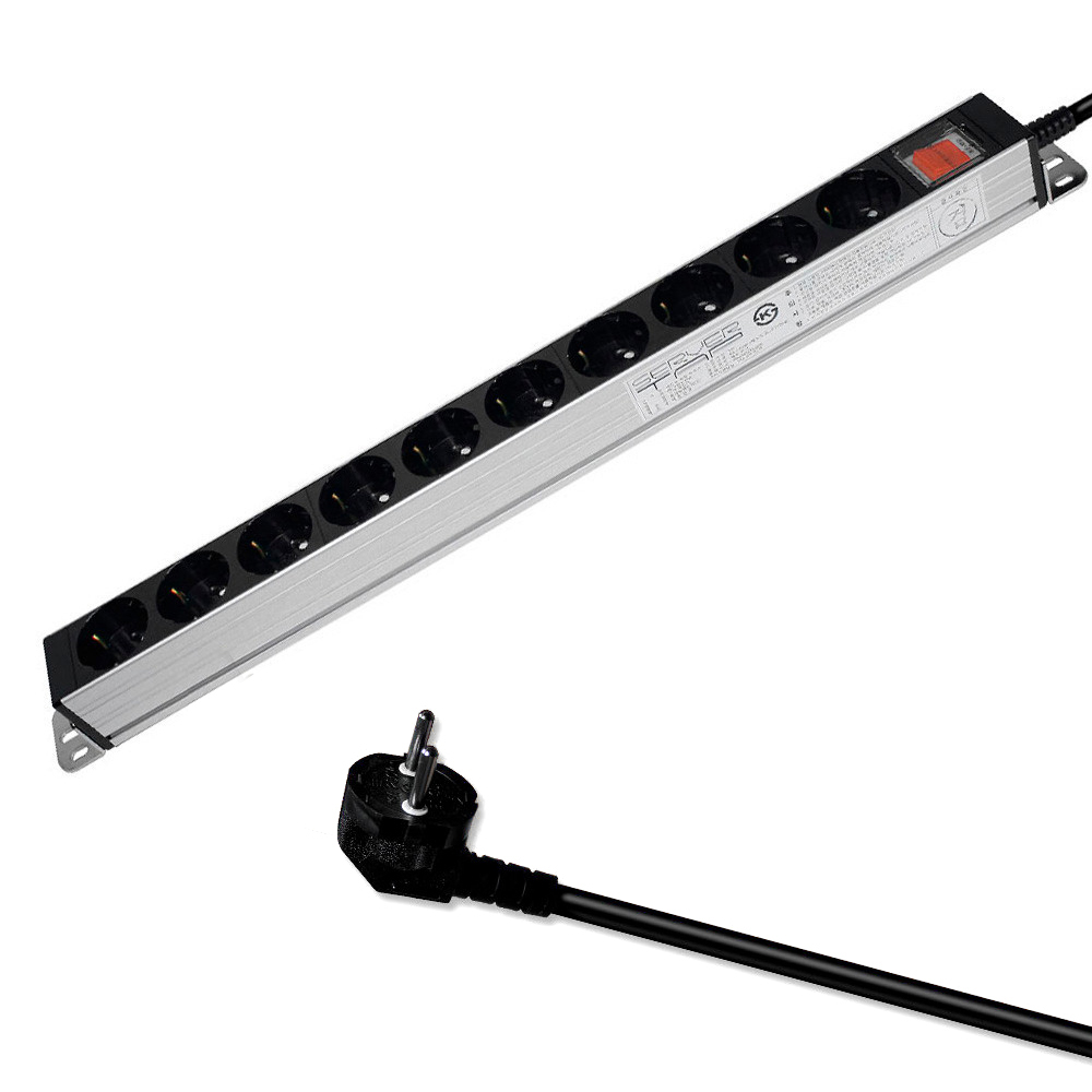 현대일렉트릭 멀티탭 서버랙 알루미늄 멀티코드 콘센트 메인 전원 스위치 서버탭 10구 2.5M (16A)