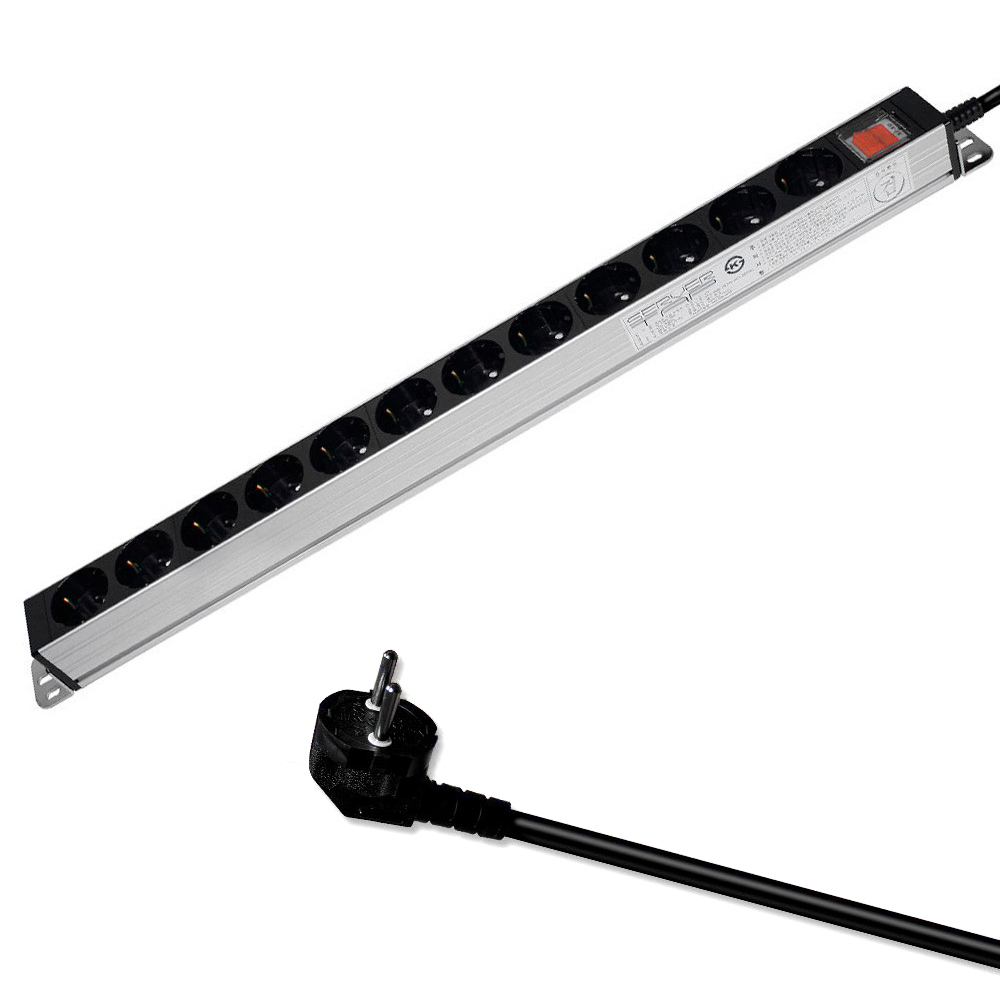 현대일렉트릭 멀티탭 서버랙 알루미늄 멀티코드 콘센트 메인 전원 스위치 서버탭 12구 2.5M (16A)