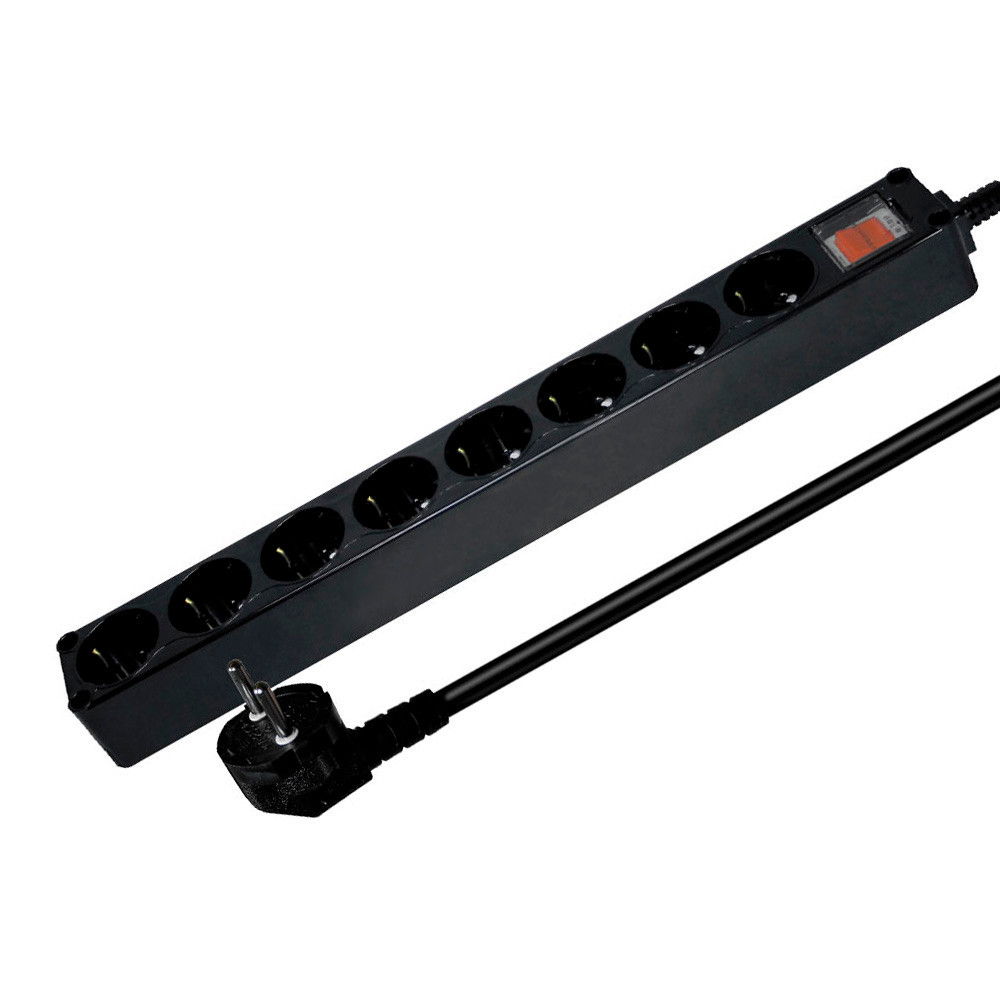 현대일렉트릭 멀티탭 과부하 양극차단 메인 전원 스위치 멀티코드 블랙 콘센트 8구 1.5M (16A)