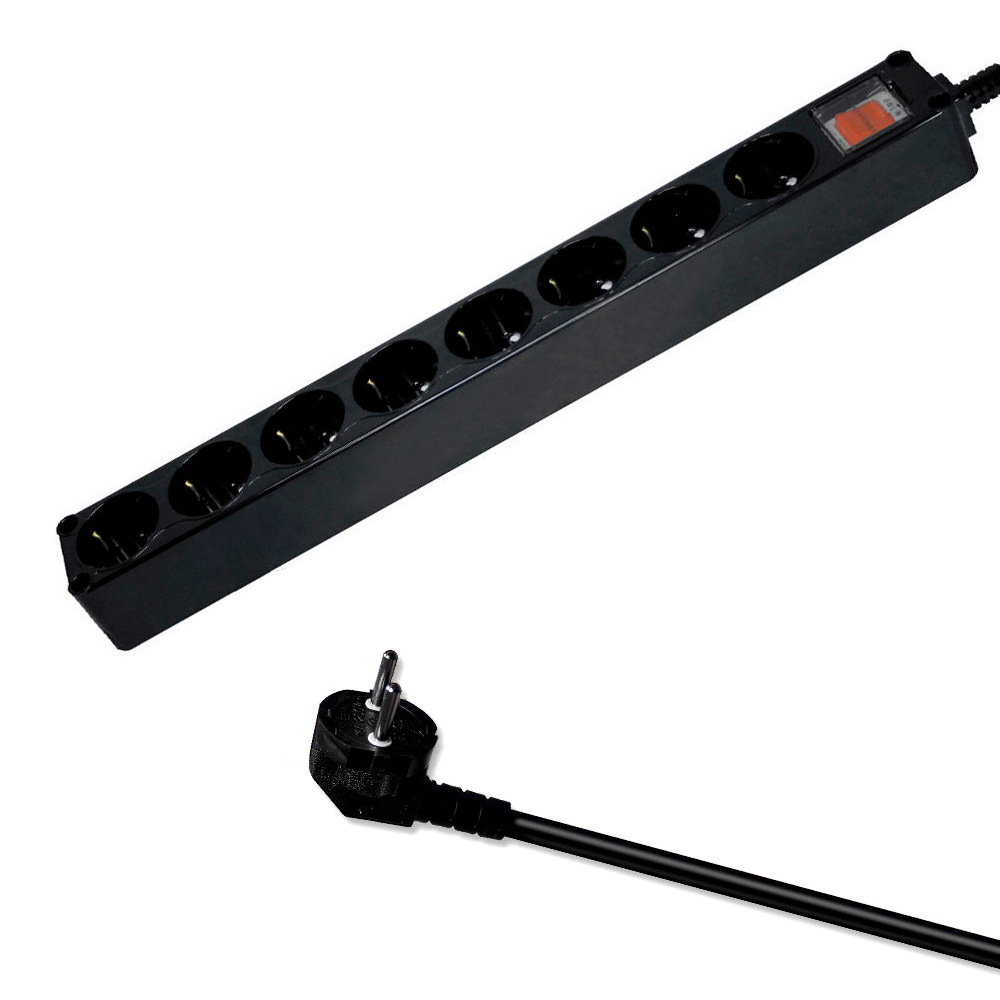 현대일렉트릭 멀티탭 과부하 양극차단 메인 전원 스위치 멀티코드 블랙 콘센트 8구 2.5M (16A)