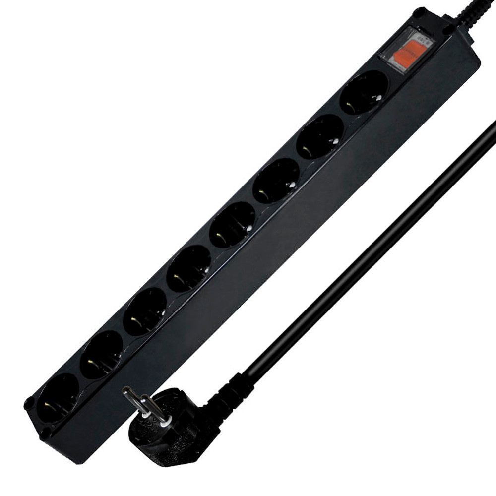 현대일렉트릭 멀티탭 과부하 양극차단 메인 전원 스위치 멀티코드 블랙 콘센트 8구 5M (16A)