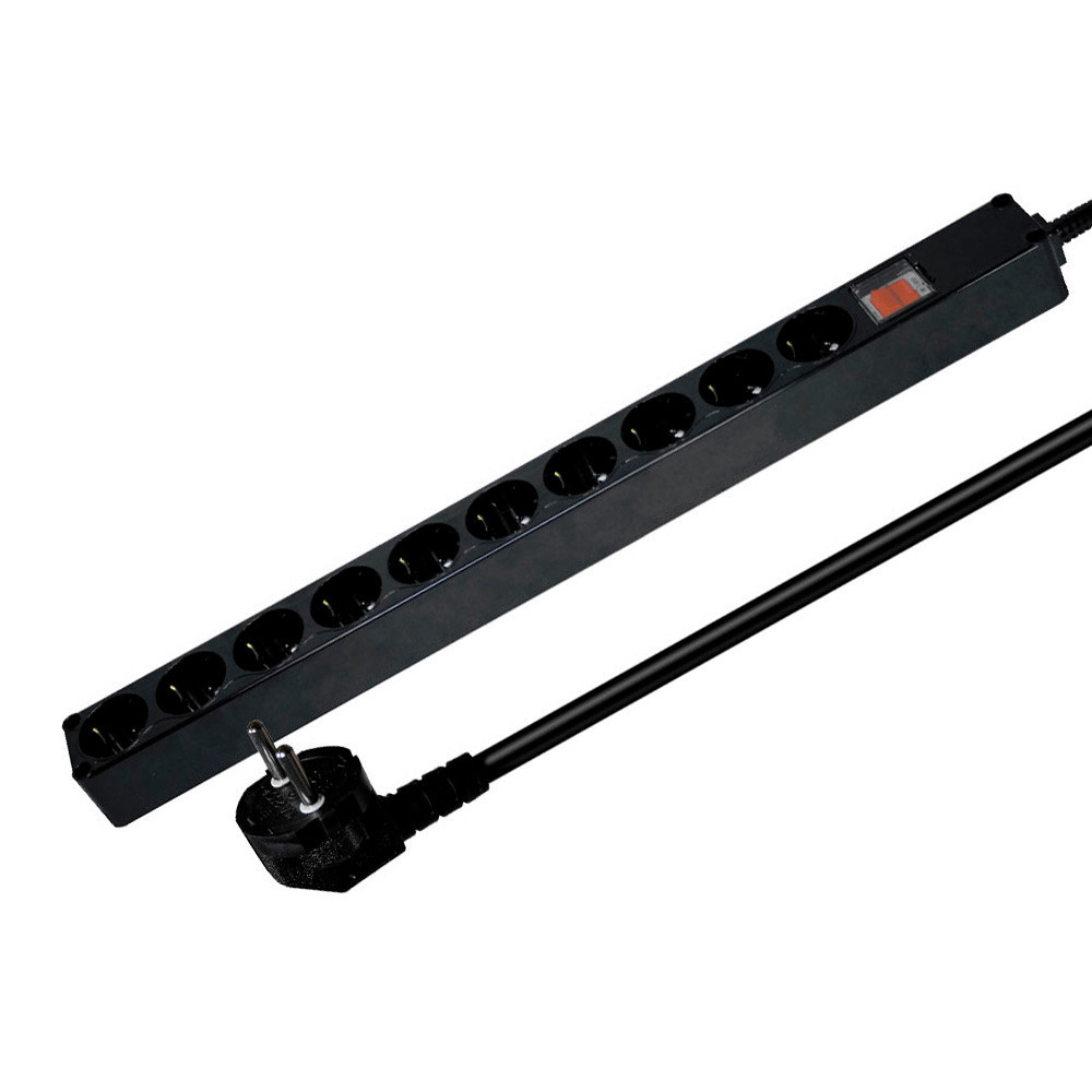 현대일렉트릭 멀티탭 과부하 양극차단 메인 전원 스위치 멀티코드 블랙 콘센트 10구 1.5M (16A)