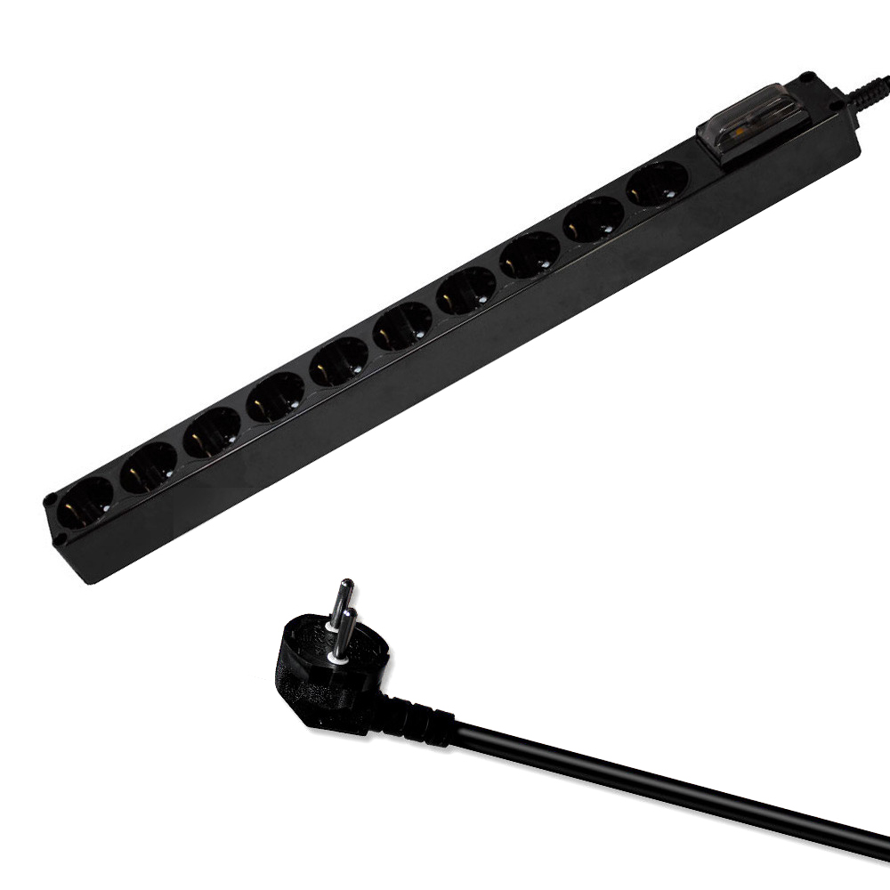 현대일렉트릭 멀티탭 과부하 양극차단 메인 전원 스위치 멀티코드 누전차단 블랙 콘센트 10구 2.5M (16A)