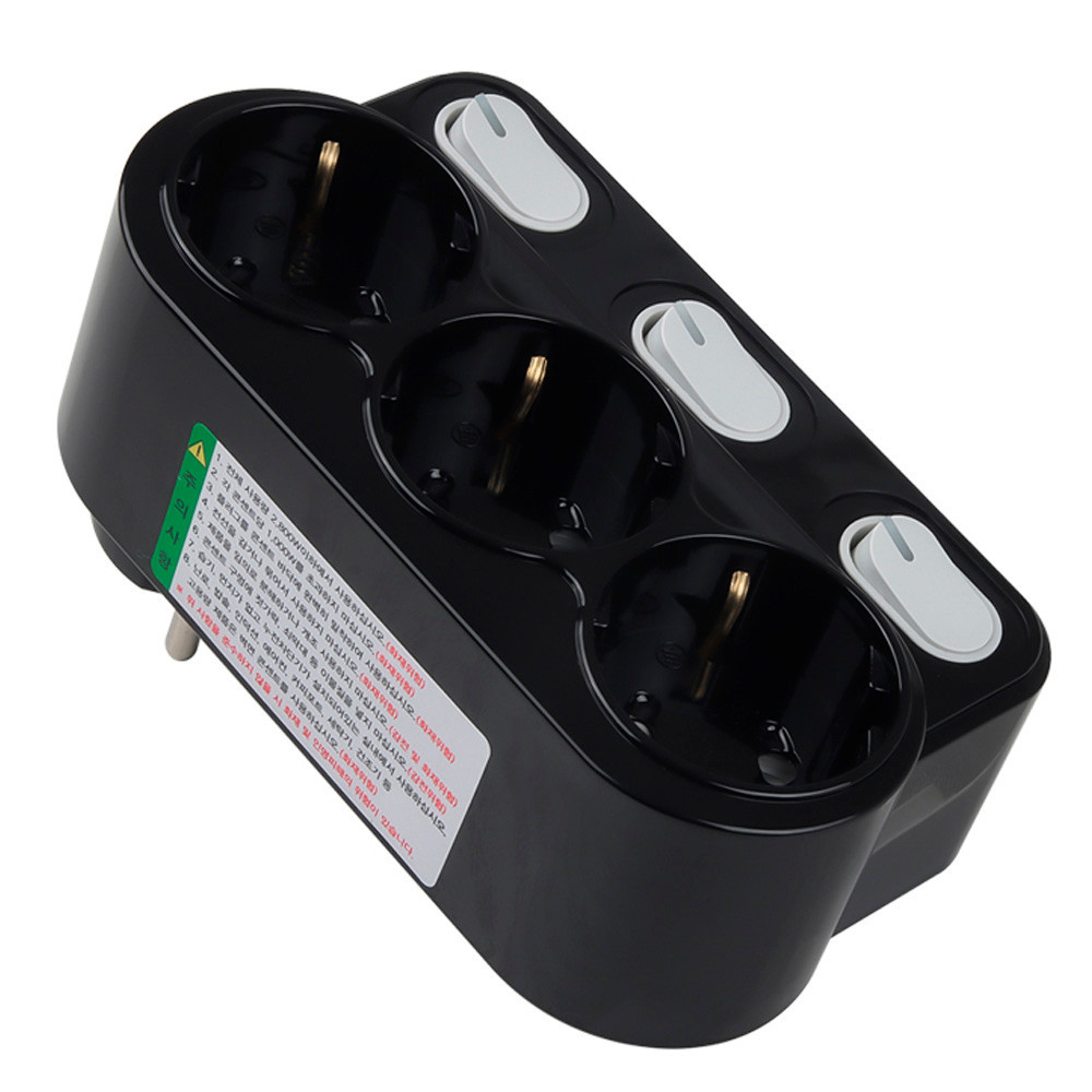 현대일렉트릭 멀티탭 블랙 개별 전원 스위치 회전 3구 콘센트