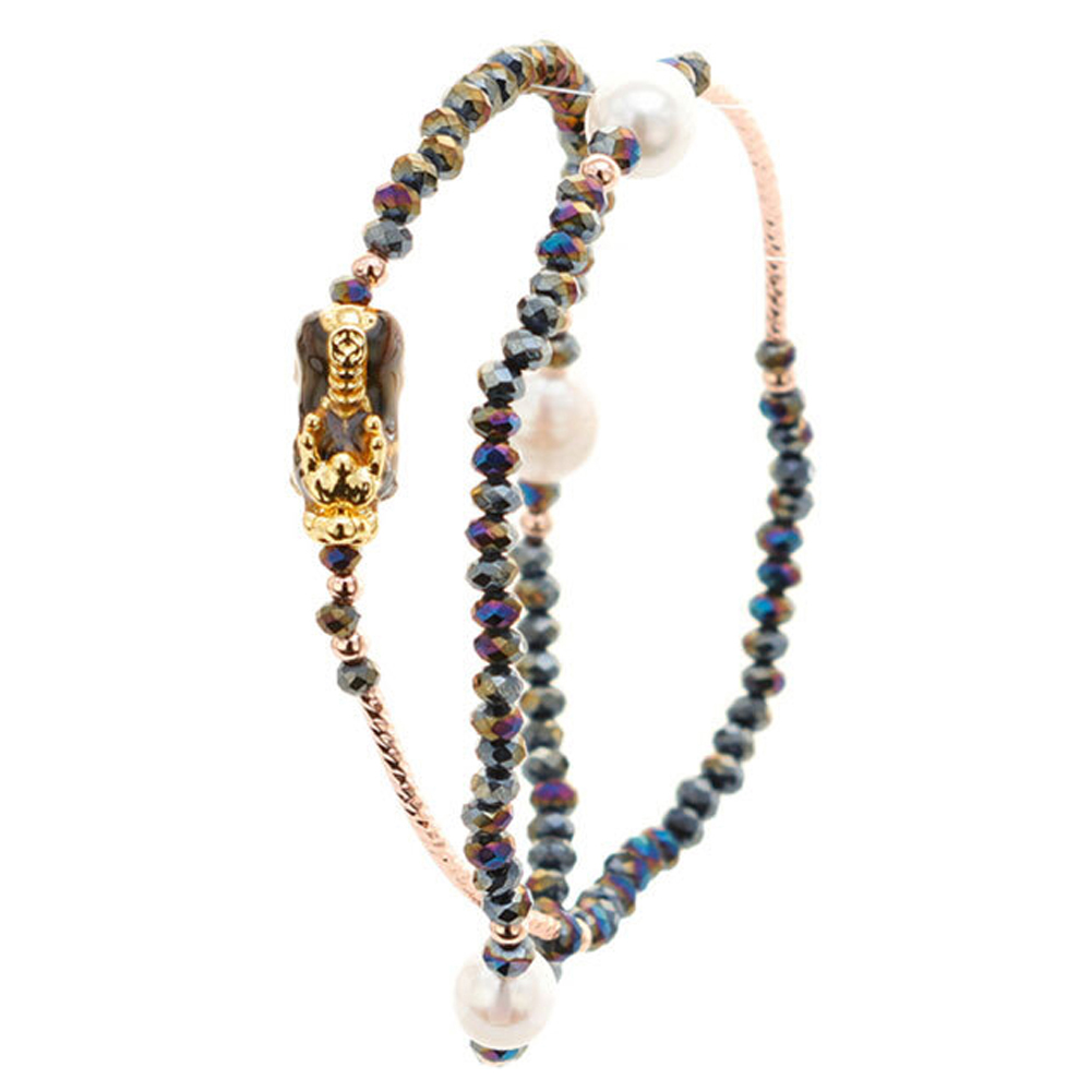 호연 불교 기원 팔찌 크리스탈 비휴 해치 재물복 사업운 성공 합장주 염주 (블랙네이비)