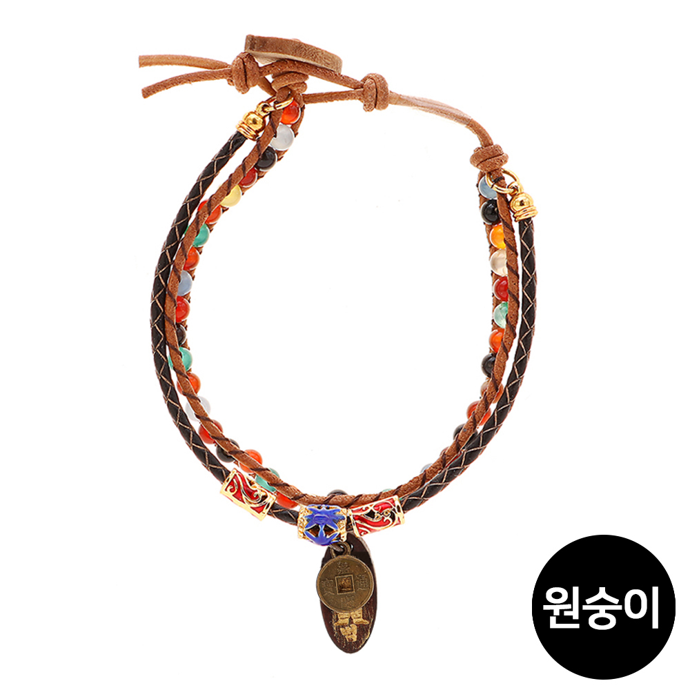 호연 불교 기원 돈 붙는 원석 가죽팔찌 (원숭이띠) 십이지간 띠별 팔찌