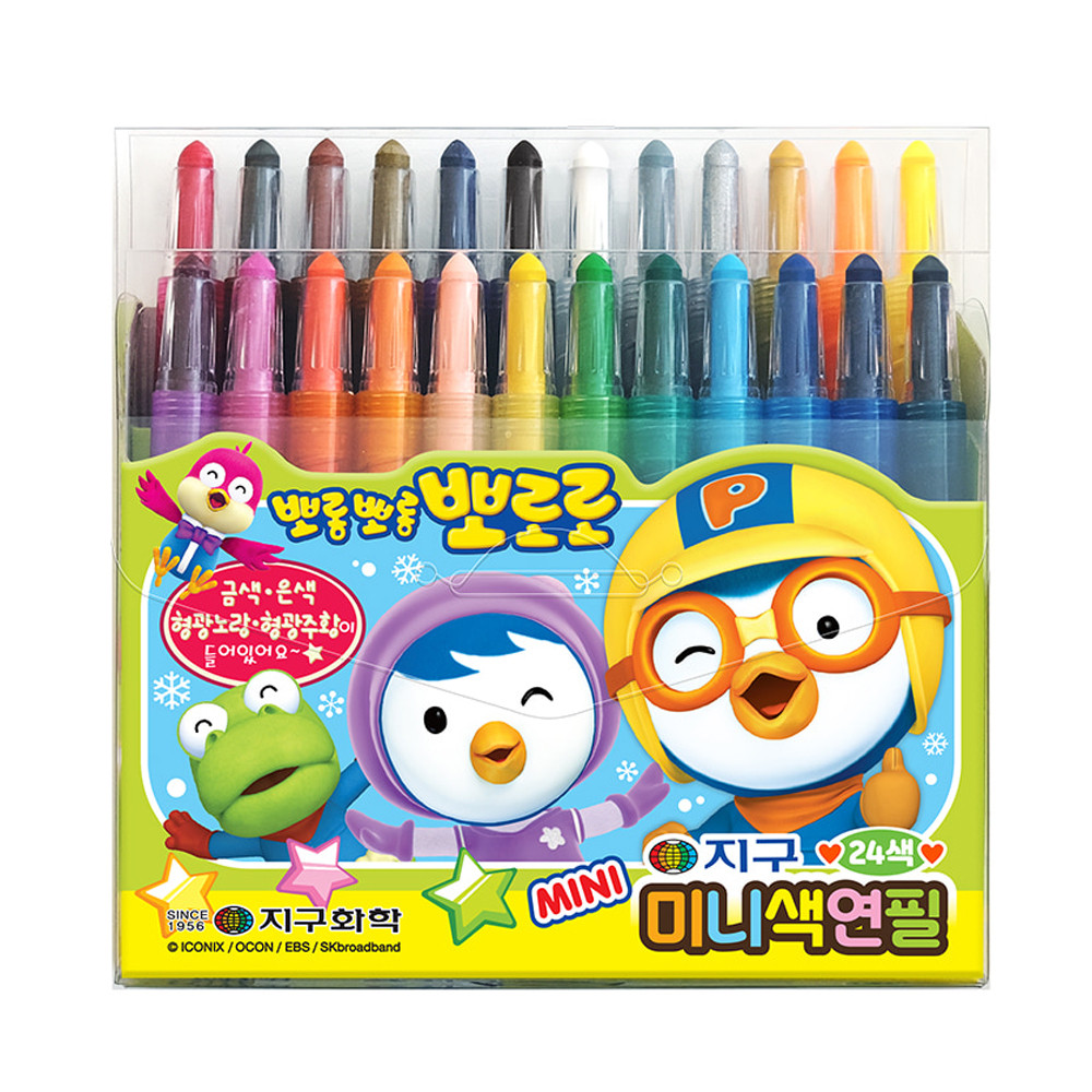 지구화학 뽀로로 미니 색연필 24색 (샤프식) 돌돌이색연필