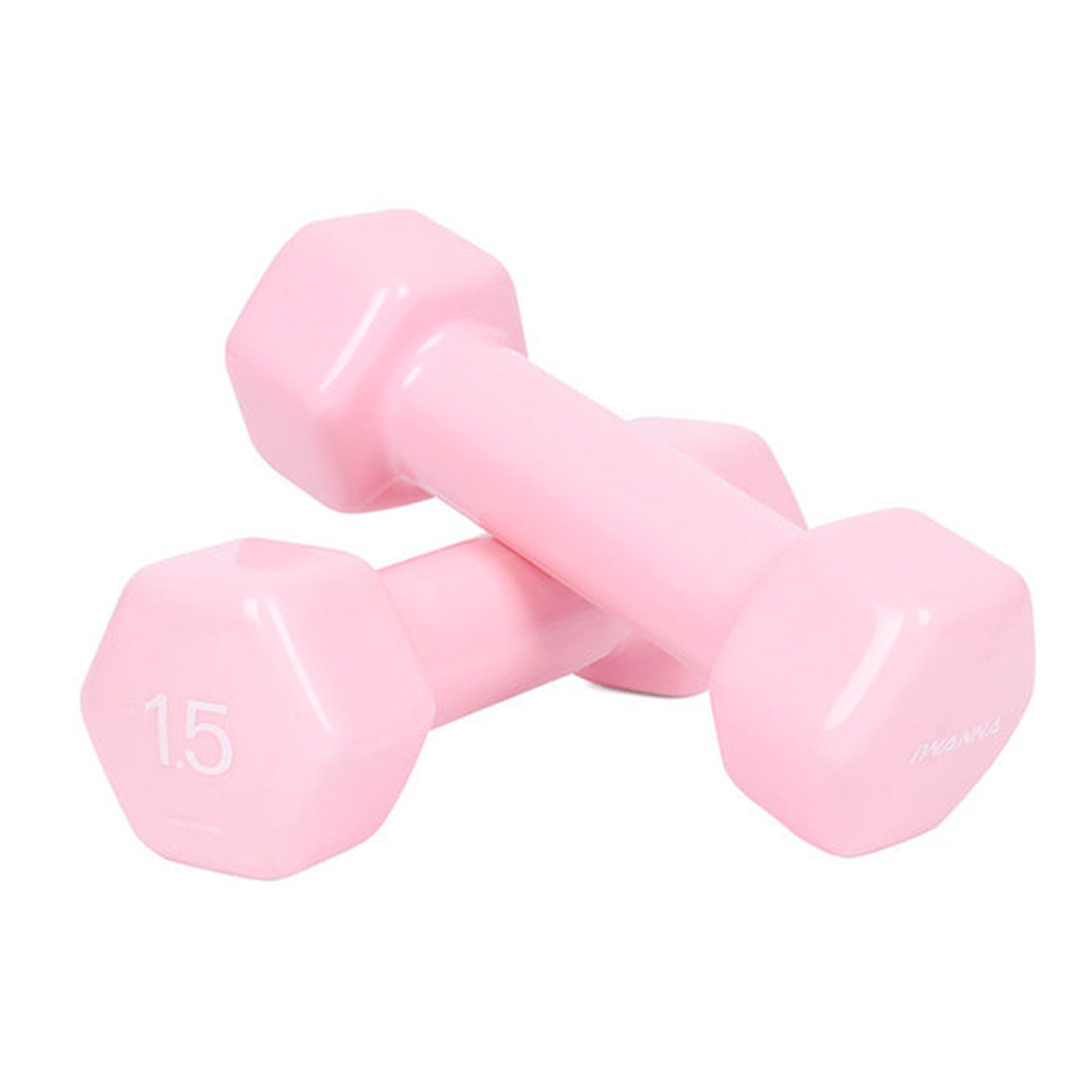 아이워너 덤벨 PVC 뷰티 육각덤벨 1.5kg x 2개 세트 (파스텔핑크) 헬스용품 홈트 홈트레이닝