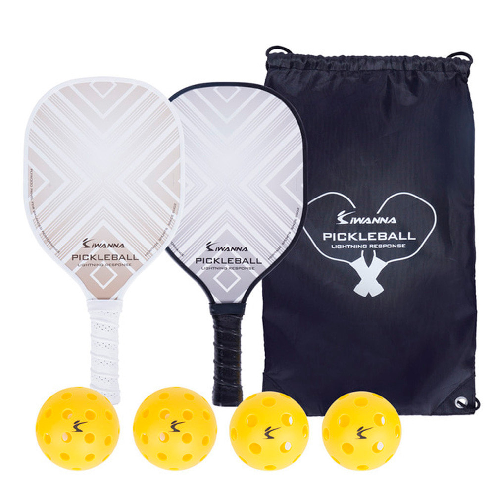 아이워너 피클볼 우든 라켓 세트 (실내용 공 2개 실외용 공 2개 포함)
